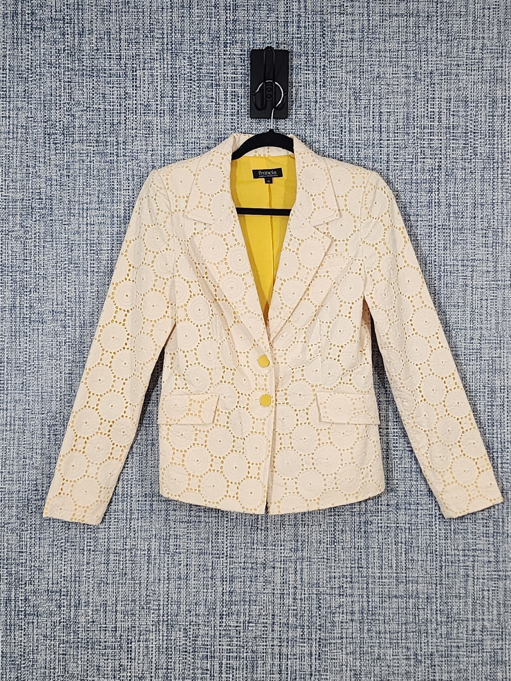 Christian Francis Roth Francis Eyelet Blazer Jacket Size 6 Yellow Lined Rare